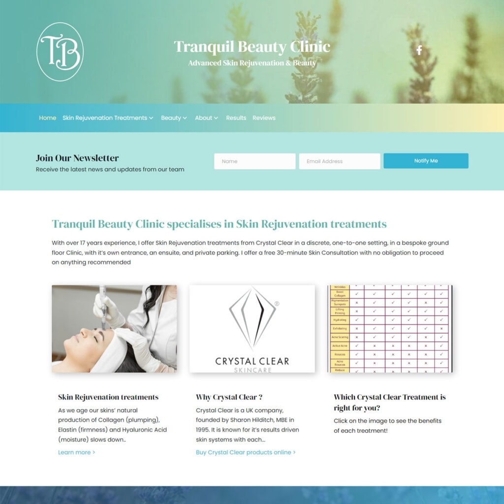 Tranquil Beauty Clinic website