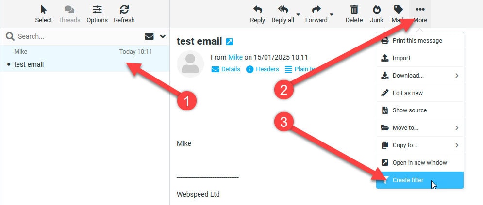 Create an email filter - HealthHosts