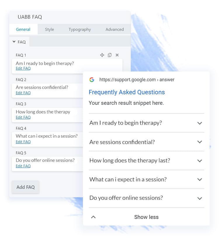 FAQ module for therapists